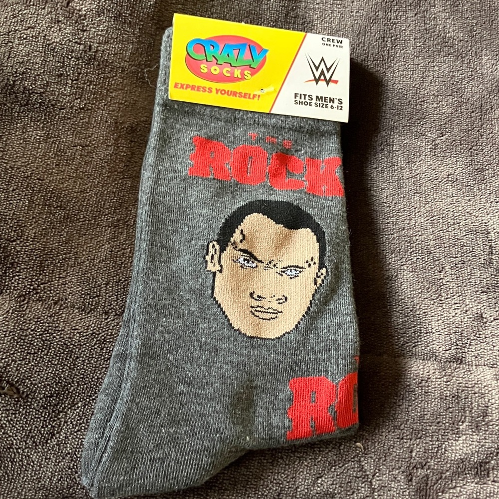 The Rock‎ (Dwayne Johnson) WWE Novelty Crazy Socks - men shoe size 6-12
